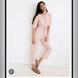 Madewell Light Pink Button-Front belted Jumpsuit size XXS linen nwot